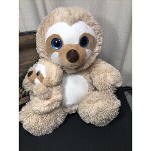 Toy Factory Sloth Mommy & Baby Sloth 15" Plush Soft Huggable Blue Eyes Cute